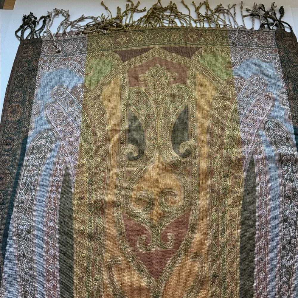 Scarf wrap Womens 21X70’ Fringe Floral Bohemian Gold brown pink green luxury